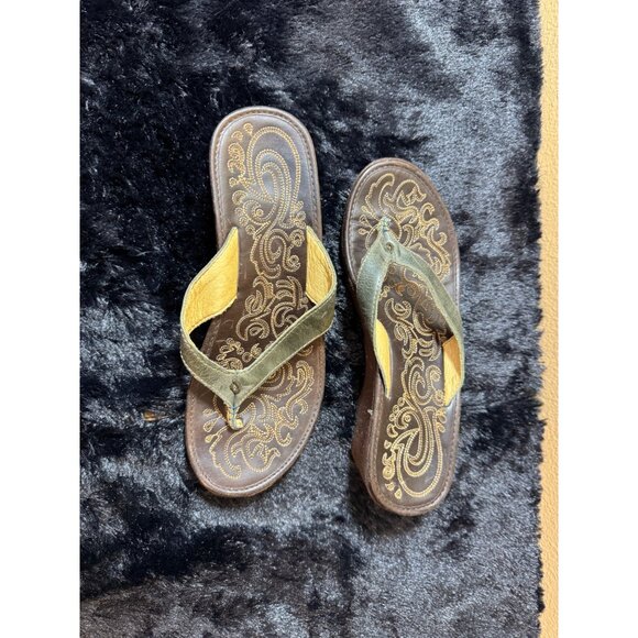 OluKai Leather Embroidered Wedge Sandals With Non-Marking Sole Brown - Picture 4 of 10